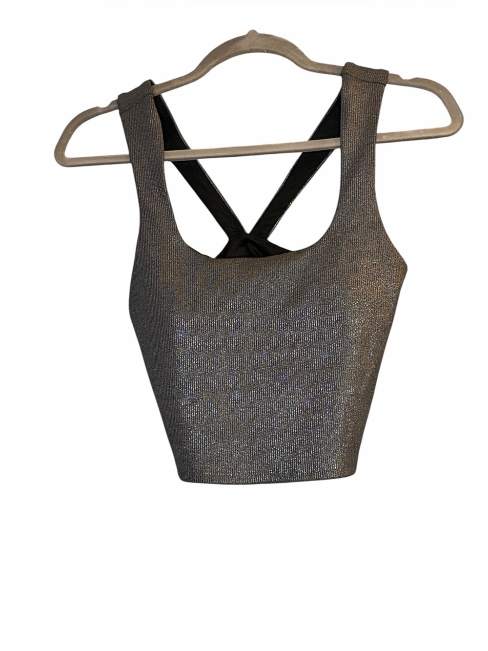 ALO Yoga Alosoft Ribbed Shimmer Chic Bra Tank Grey Size M